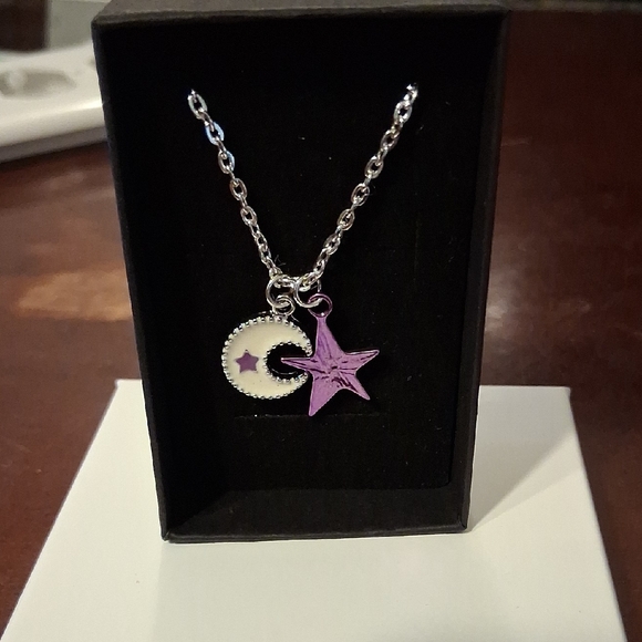 Moon and Star Kids Necklace - Silver and Purple - Picture 1 of 1